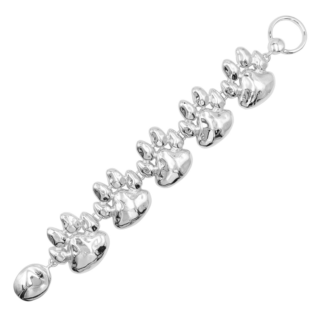 Paw Print Silver Tone Cat Dog Magnetic Bracelet